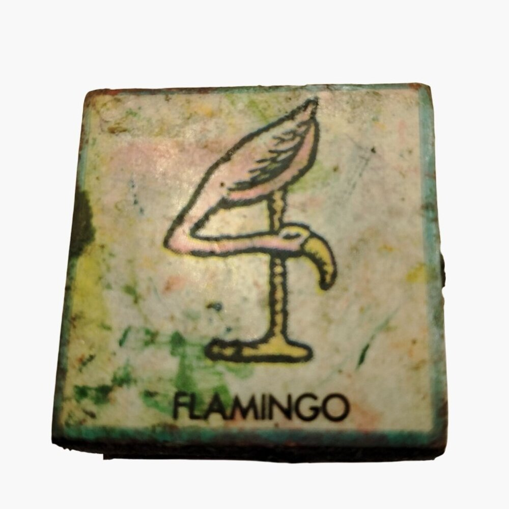 Number 4 Flamingo Rubber Stamp Block